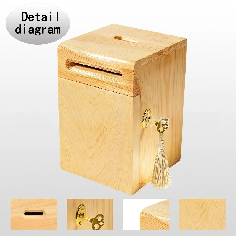 Wooden Lockable Mailbox & Pen Holder - Wall-Mounted Letter Box for Donation Decoration