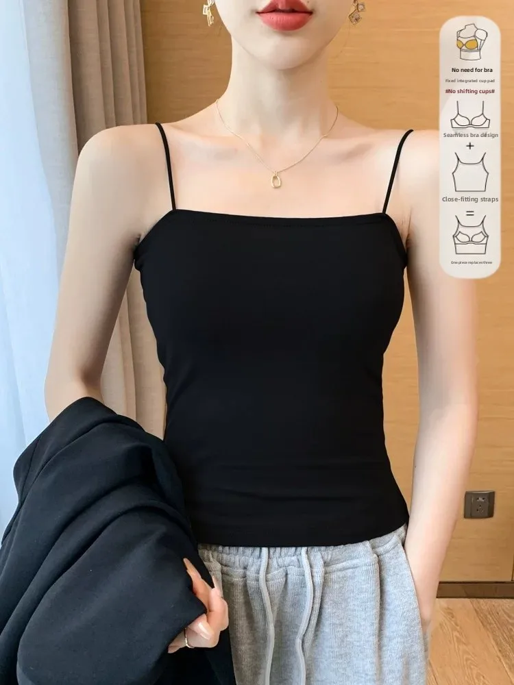 Women's 95 Cotton Tank Top with Chest Pad Integrated Strapless Vest Sleeveless Slim Fit Inner And Outer Wear Base Layer Beaut...