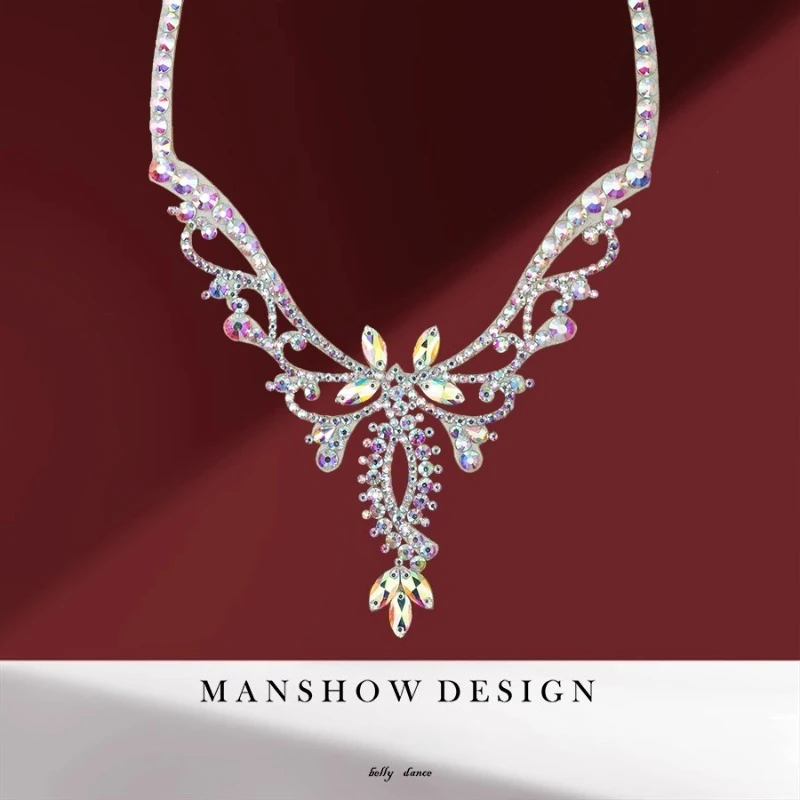 customized belly dance necklace hollow sparkling diamond necklaces versatile performance competition accessories handmade