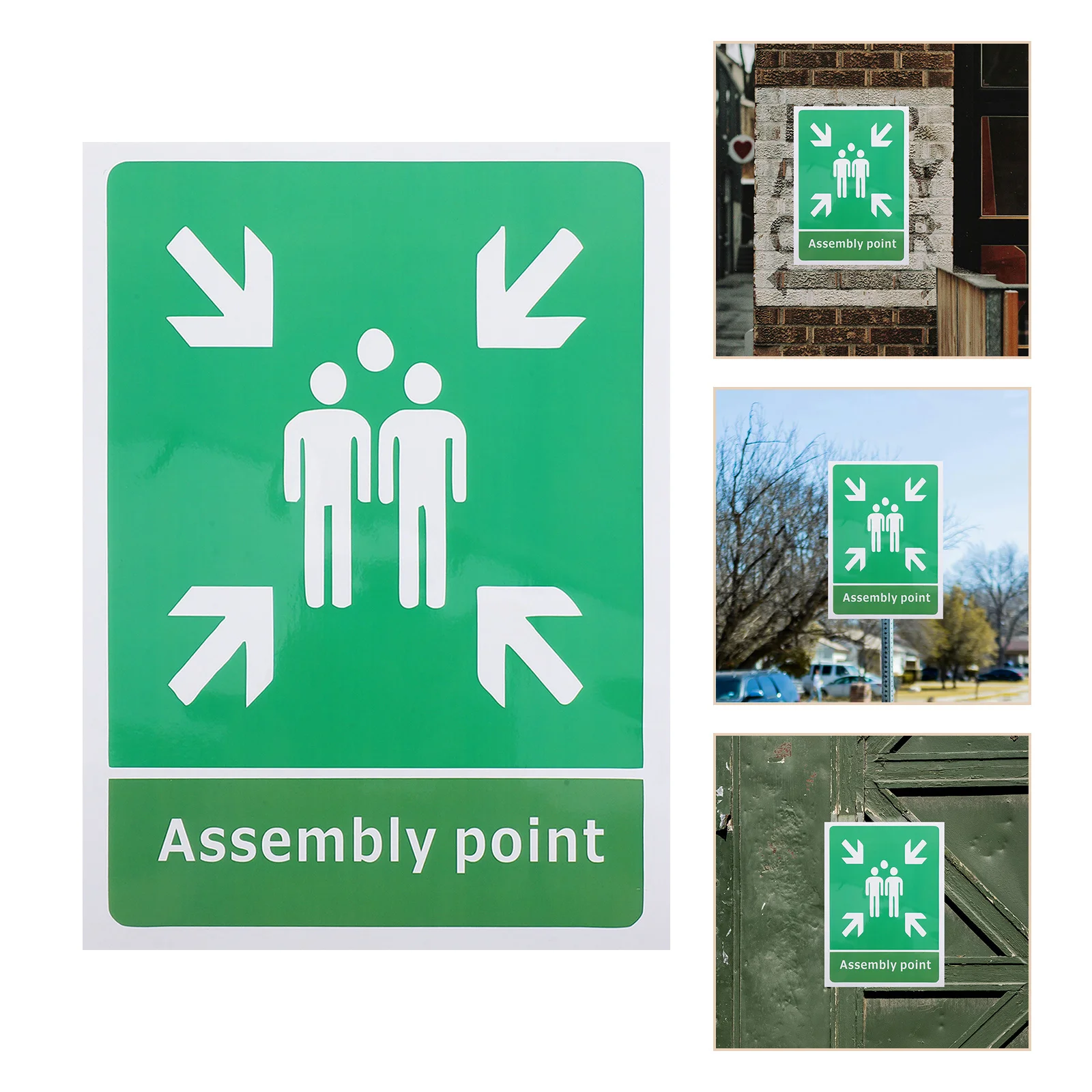 

5Pcs Self Adhesive Evacuation Assembly Sign PVC Emergency Safety Sticker for Schools Offices Parks Shelter Identification Decal