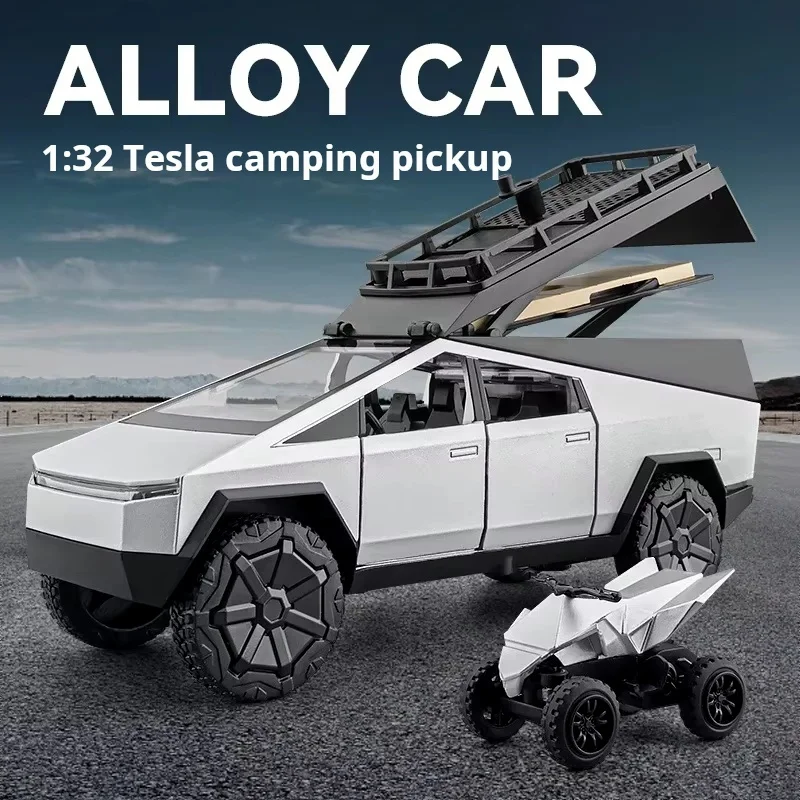 

1:32 Tesla Pickup camping RV Car Model Diecast Metal Toy Vehicles Car Model Sound Light Collection Kids Toy Gift