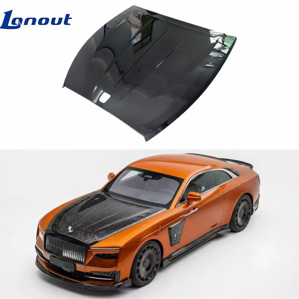 

New For Rolls Royce Spectre Dry Carbon Fiber Mansor Body Kits Front Bonnet Engine Hood Black