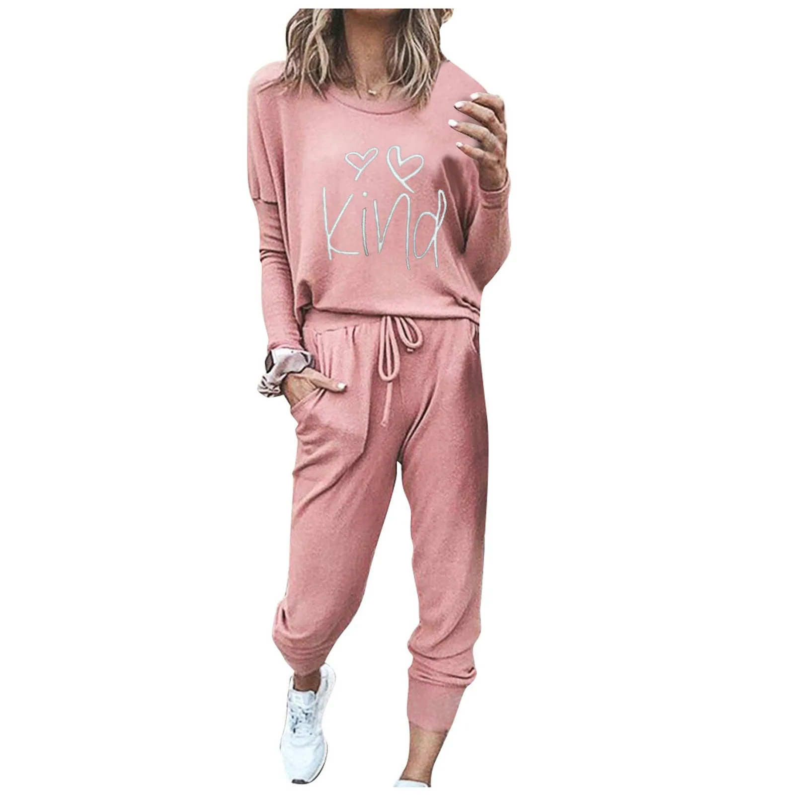 Solid Color Pullover Sets Loose Drawstring Pants Women Sweatsuits O-Neck Bandage Fashion Long Sleeve Women Suits Tracksuit Mujer