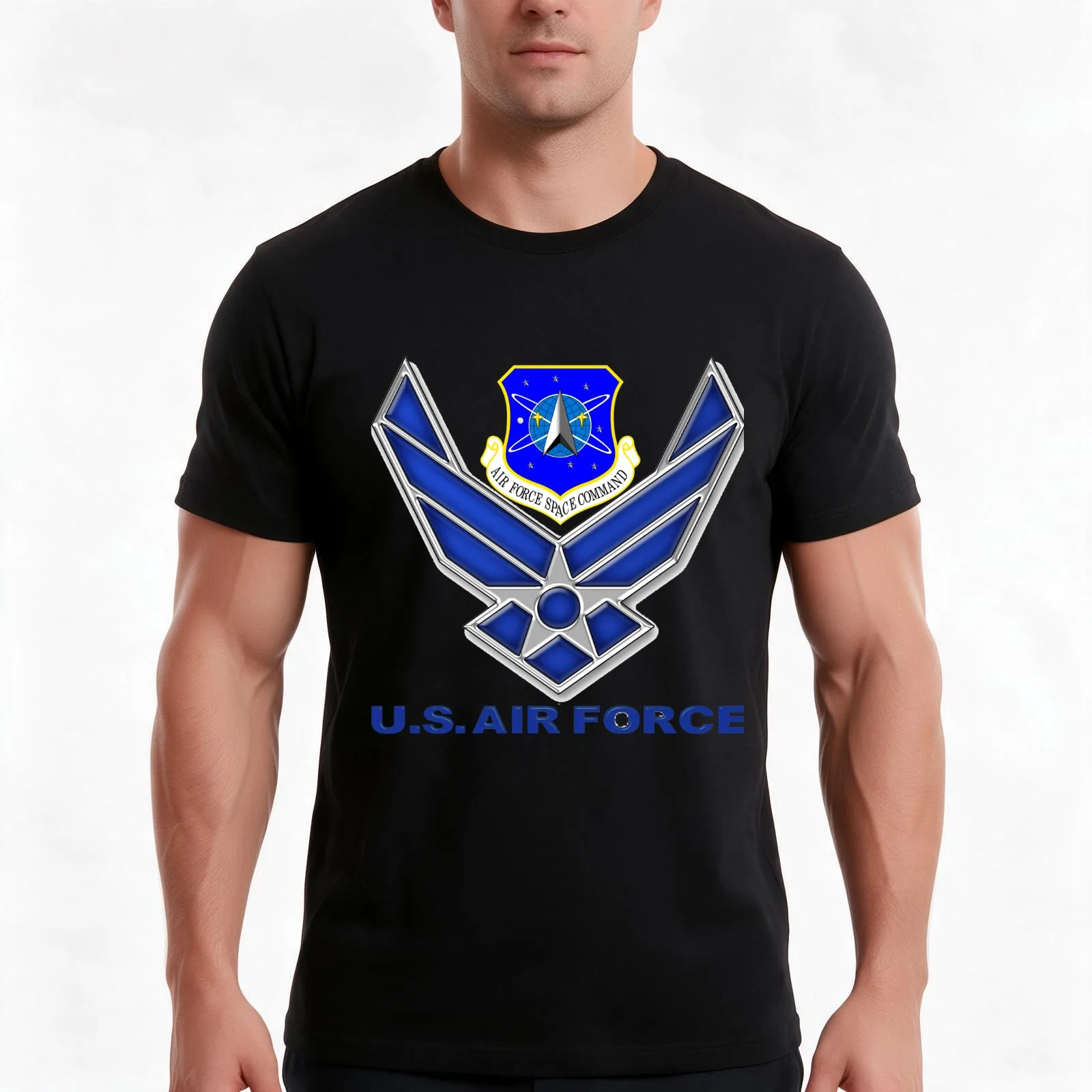 Air Force Space Command (AFSPC) Crest T-Shirt, Summer Casual Cotton Tee, Oversized Streetwear Tops, Vintage Graphic Print