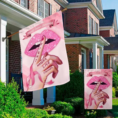 Fight Harder Live Stronger Breast Cancer Awareness Garden Flag