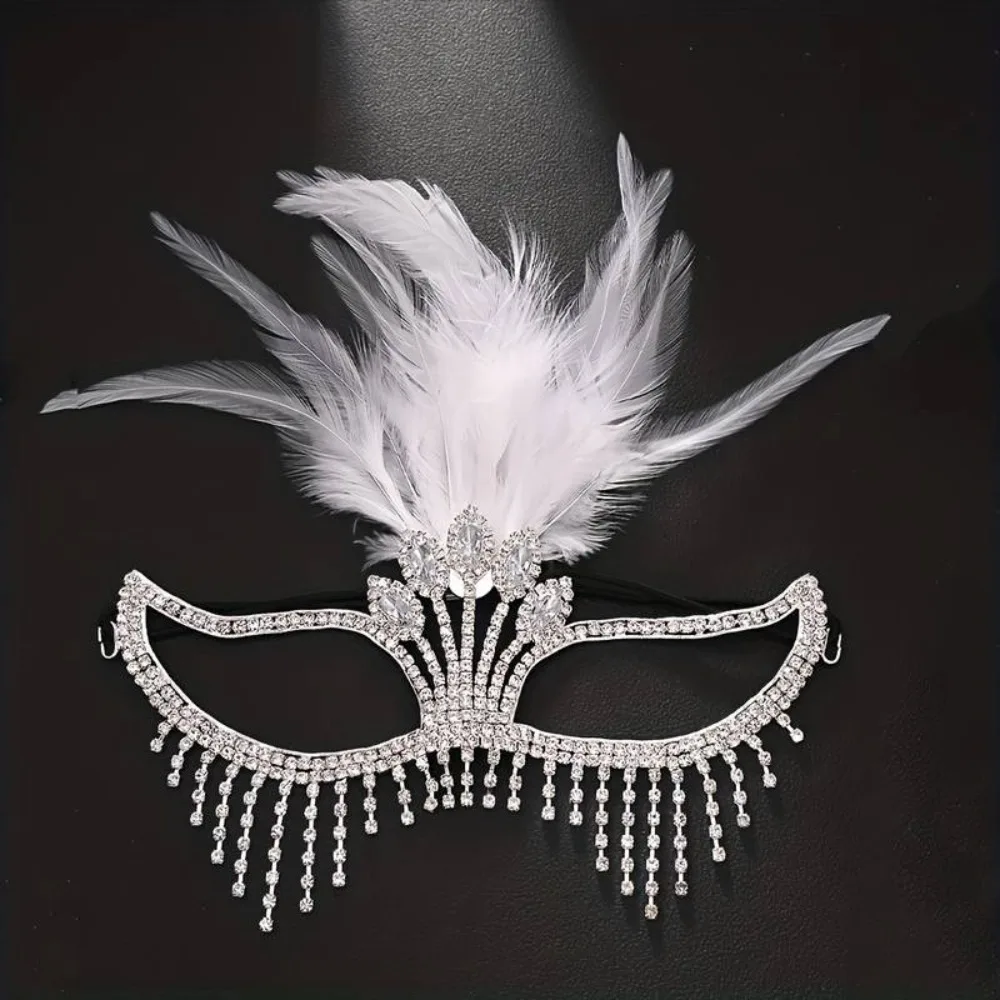 Elegant Mysterious Style Rhinestone Mask High-End Sparkle Decorative Masquerade Mask Creative Feather Mask Carnival Parties
