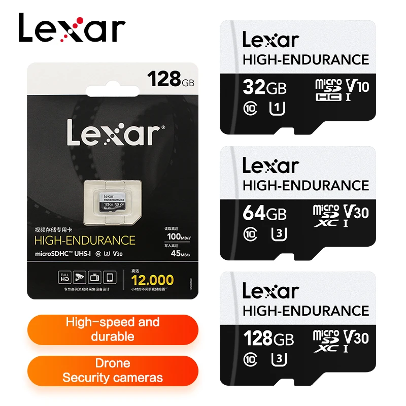

Карта памяти Lexar High Endurance 128 ГБ 64 ГБ MicroSDXC V30 C10 SDHC 32 ГБ, скорость чтения до 100 МБ/с, Transflash MicroSD для видеорегистратора