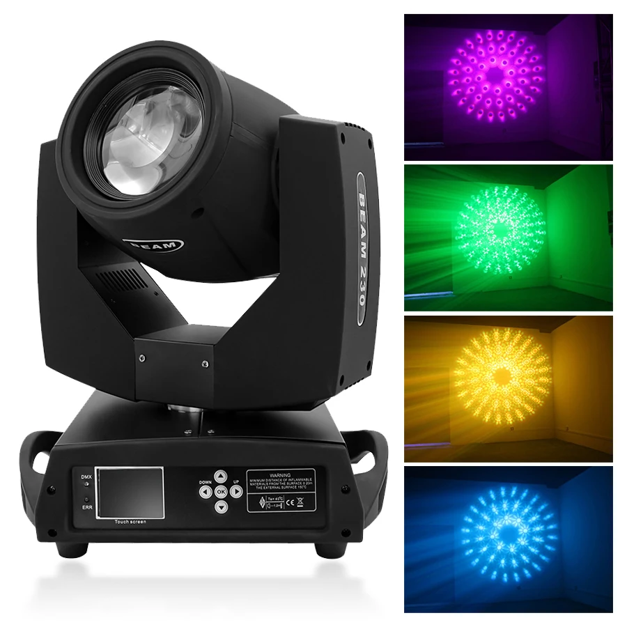 

projecteur à tête mobile 230W 7R DMX512, éclairage professionnel de scène, fête en boîte de nuit, avec effet de faisceau, écran