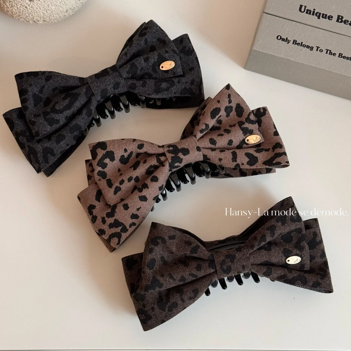 Korean Retro Leopard Print Bow Hair Clip Versatile Ponytail Clip Hair Accessories Large Toothed Banana Clip High-end Headwear