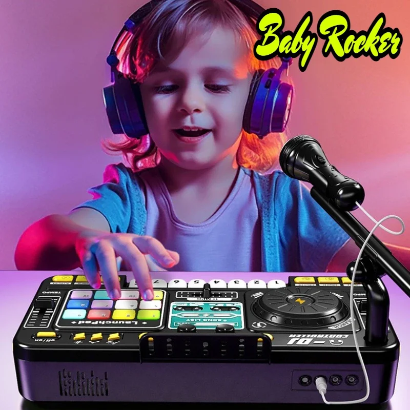 Kinder DJ Controller Musik Spielzeug Mixer mit Mikrofon LED Licht Elektronische Musik Spiel DJ Plattenspieler für Kinder Geburtstag Geschenke