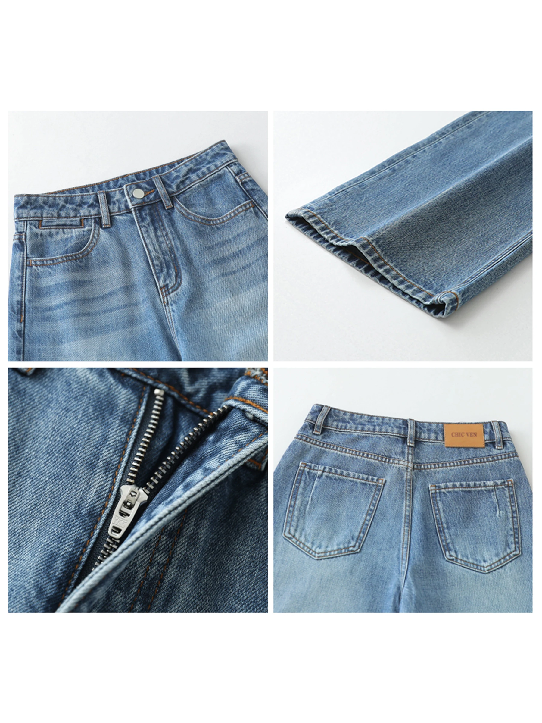 شيك فين جينز نسائي أزرق فضفاض غير رسمي متين من القطن بتصميم عتيق بأرجل واسعة من قماش الدنيم بنطلون نسائي لربيع وخريف 2026 ملابس نسائية