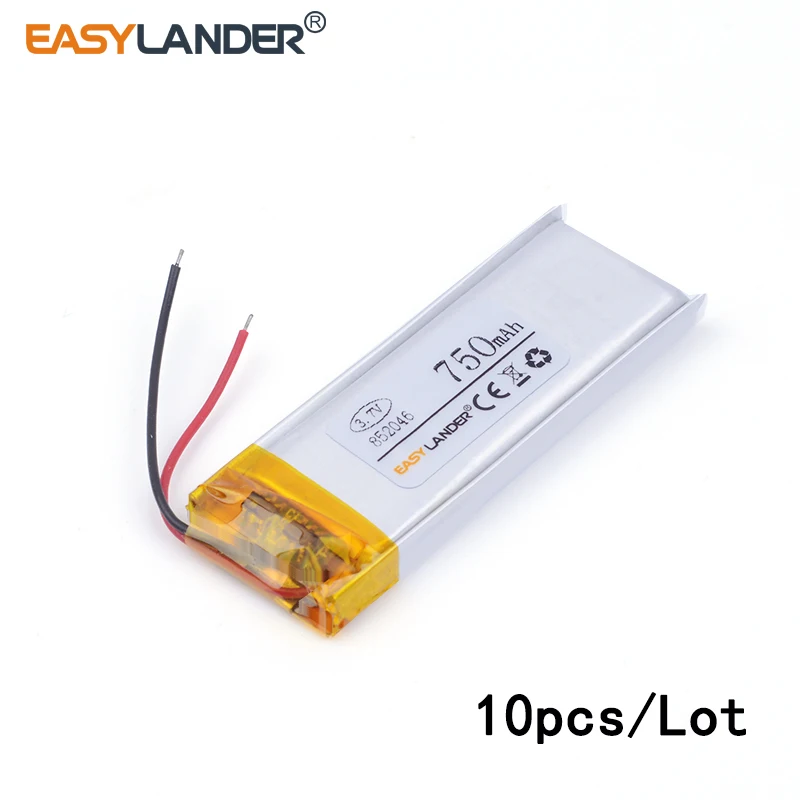 

10pcs /Lot 3.7V 750mAh 852046 lithium Li ion polymer rechargeable battery For Mp3 MP4 MP5 GPS PSP mobile bluetooth