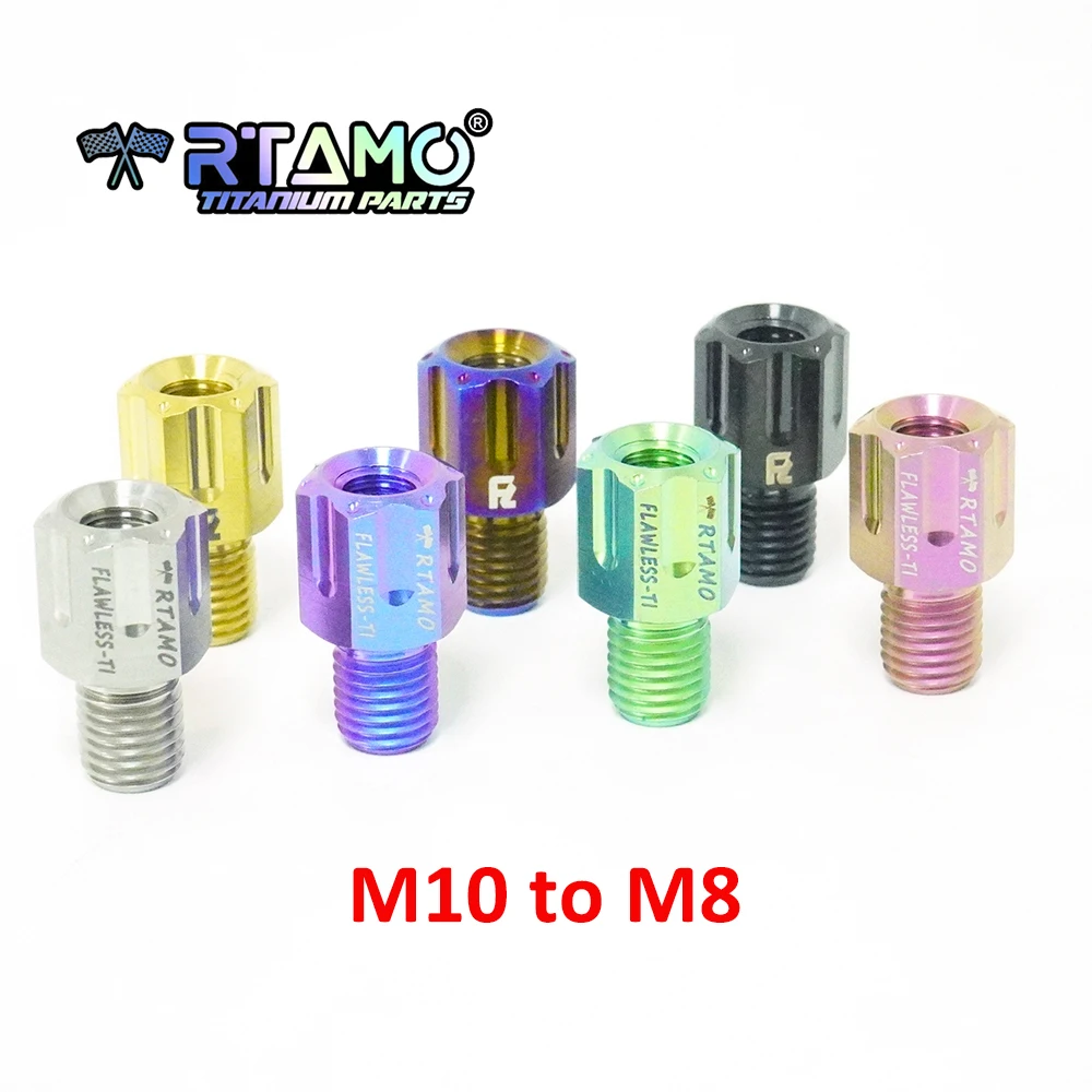 RTAMO Titanium Rearview Mirror Adapter Code Bolts M10 to M8 CNC Adapter Base Screw 1pc