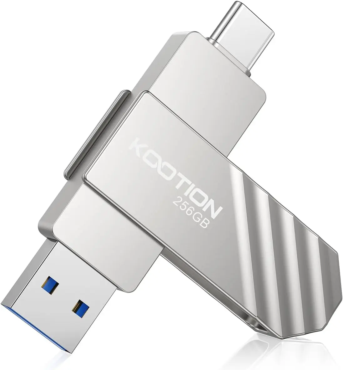 

USB-накопитель 256 ГБ USB 3.2 с разъемами USB-C и USB-A, скорость чтения до 450 МБ/с, поворотный металлический корпус для смартфонов/планшетов/ноутбуков