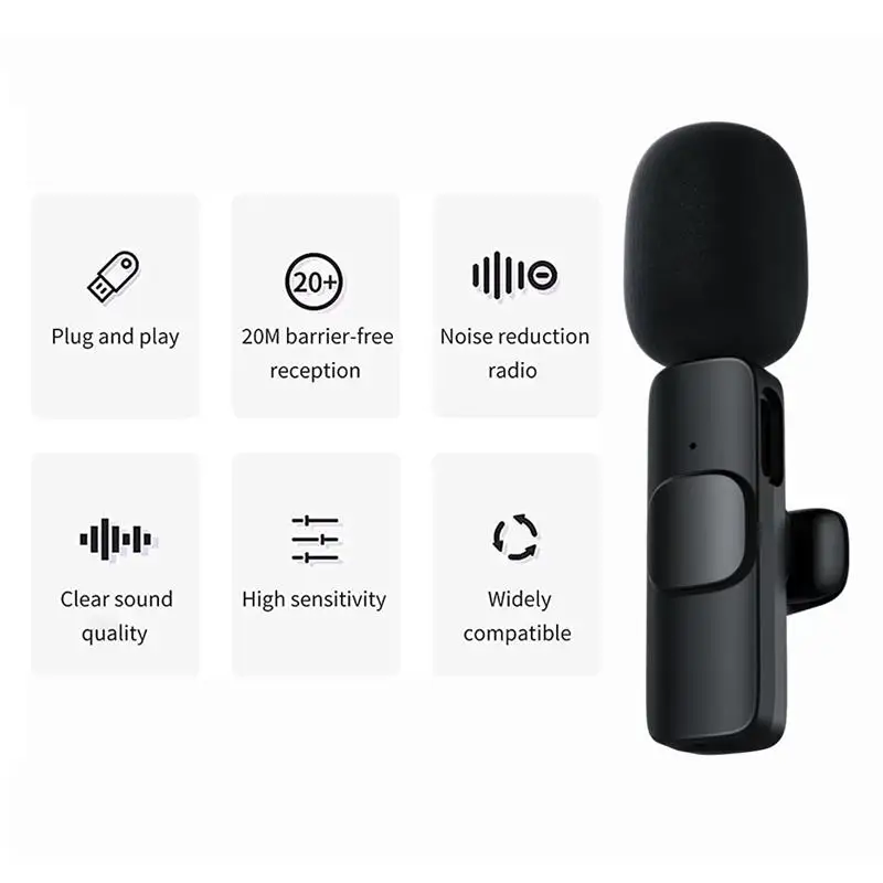 2PCS Audio Video Recording Mini Mic Phone For IPhone Type-C PC Computer Lapel Clip Wireless Lavalier Microphone K9