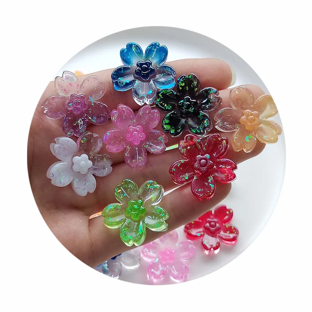 AB Luminous Mini Gradient Cherry Blossom Resin Scrapbook Diy Jewellery Hairpin Accessories Decorate Crafts Slime Charms