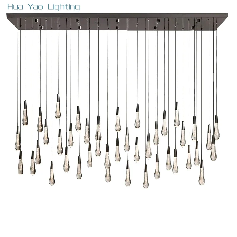 

Длинное украшение для обеденного стола с этой хрустальной люстрой в форме капли воды, бронзовый/черный светильник, роскошный светильник для декора лестничной клетки