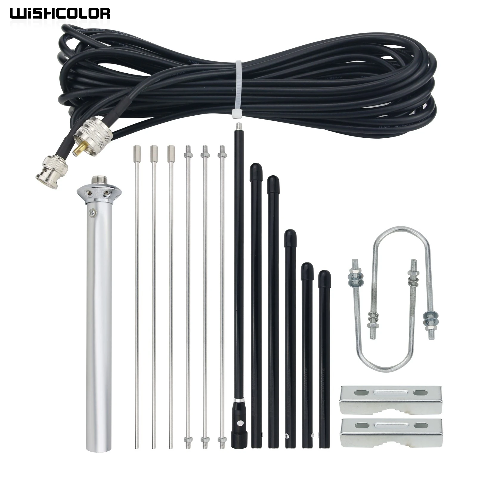 

Wishcolor 1/4 Wavelength GP2 Antenna w/ 8m Feeder 100W Power 87-108MHz 3dB Gain for FM Transmitter Radio