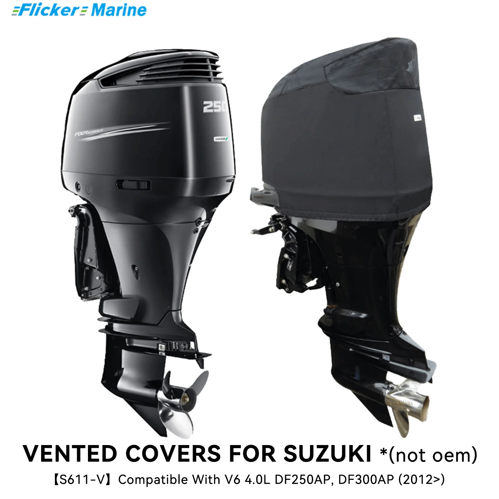

Flicker Heavy Duty Vented Engine Cover Compatible with Suzuki DF250AP DF300AP (2012+) | All-Season, Secure Fit, Waterproof UV