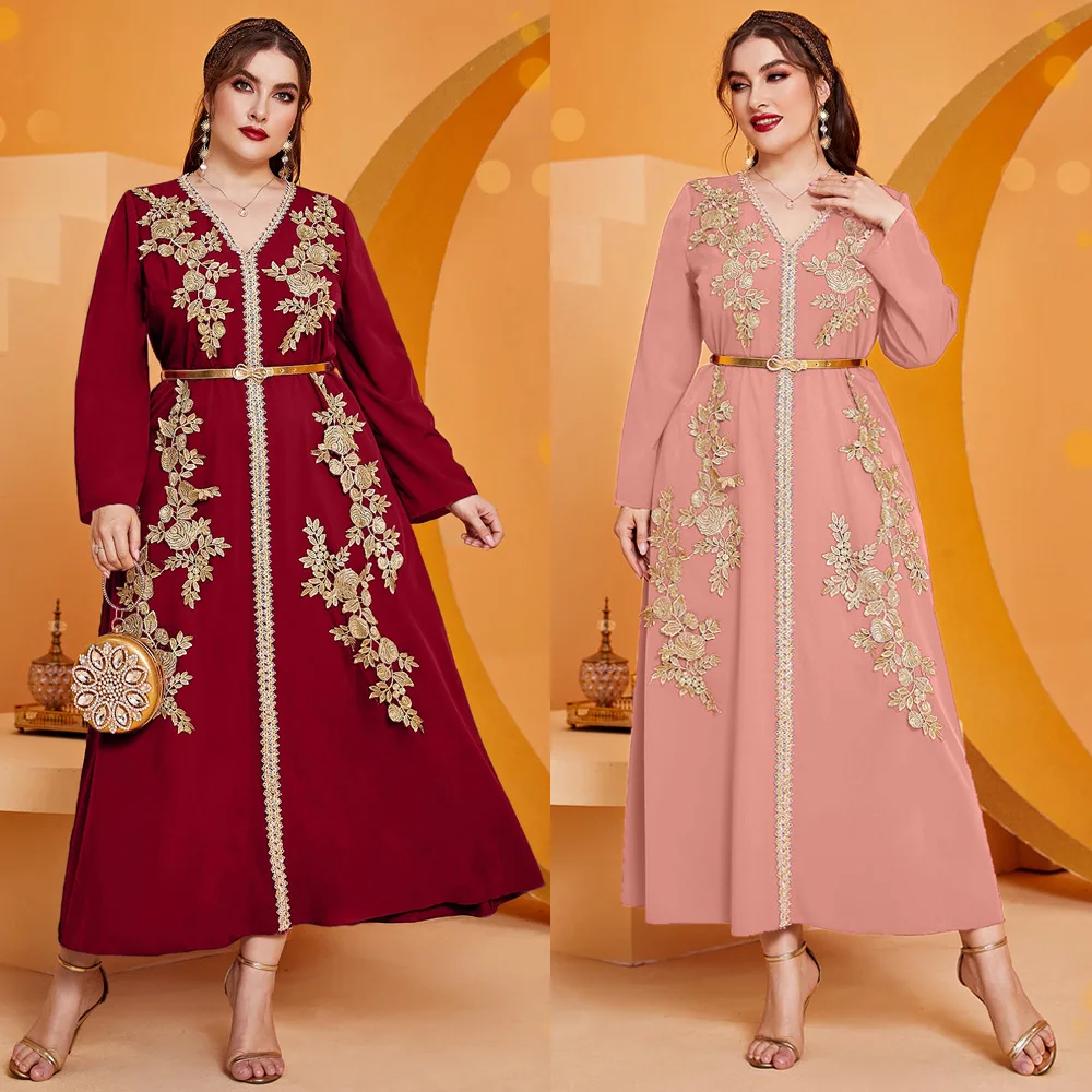 

Women's Abaya Dresses Dubai Chic Casual Plus Size V-neck Loose High-waisted A-line Muslim Dress for Women