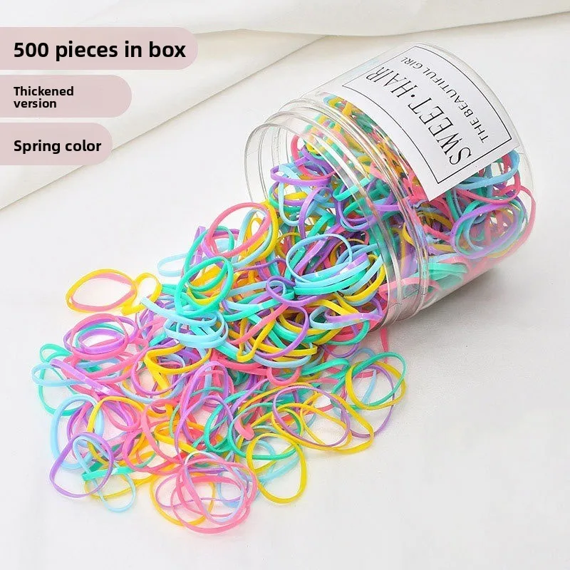 Elastici per capelli in scatola di nuovo stile: cerchi elastici colorati grandi neri, piccole fasce usa e getta per bambini resistenti alla trazione, per l'uso quotidiano