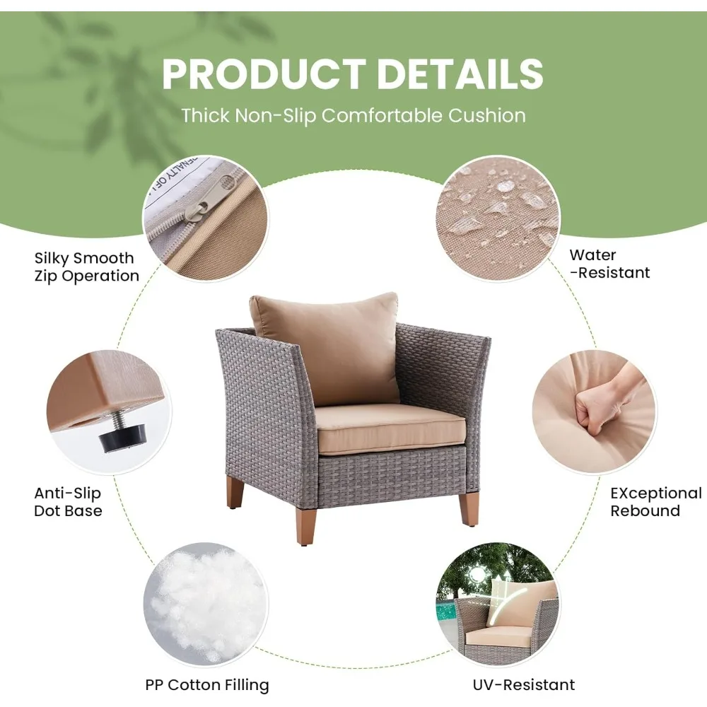 Комплект мебели для террасы из 5 предметов, уличная мебель с журнальным столиком, двуспальным диваном и 2 одноместными стульями, толстая подушка 4 дюйма.