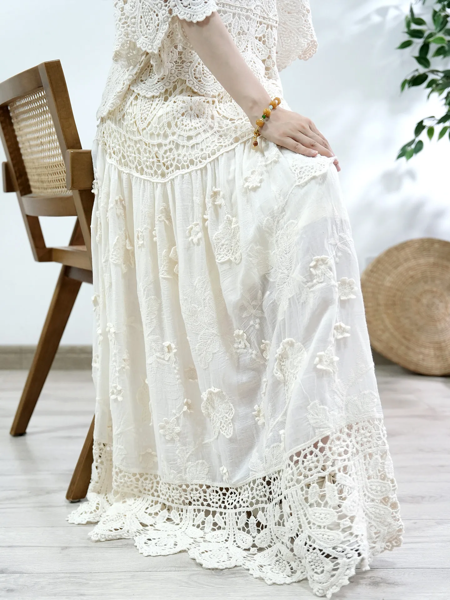 TIYIHAILEY Long Maxi Skirt for Women, Crochet Skirts, Knitting Beige Ladies Spring, Summer, New Fashion, 2026 Hollow Out Lace