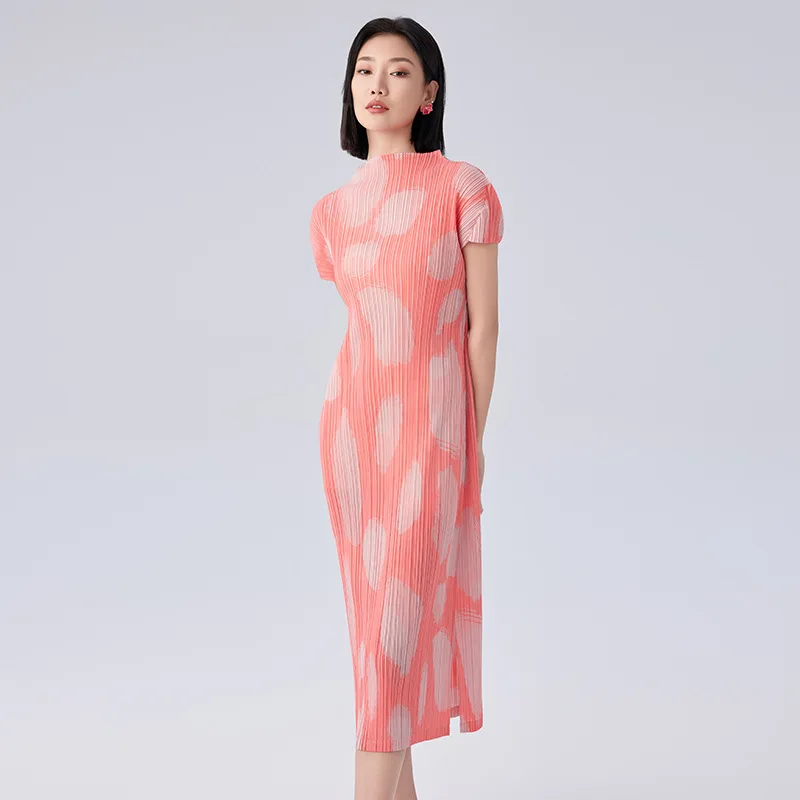 MIYAKE PLEATS-Two-Piece Set, Short-Sleeved Dress, Simple Slim Straight Dress, Versatile Lace-up Short Jacket, New Summer