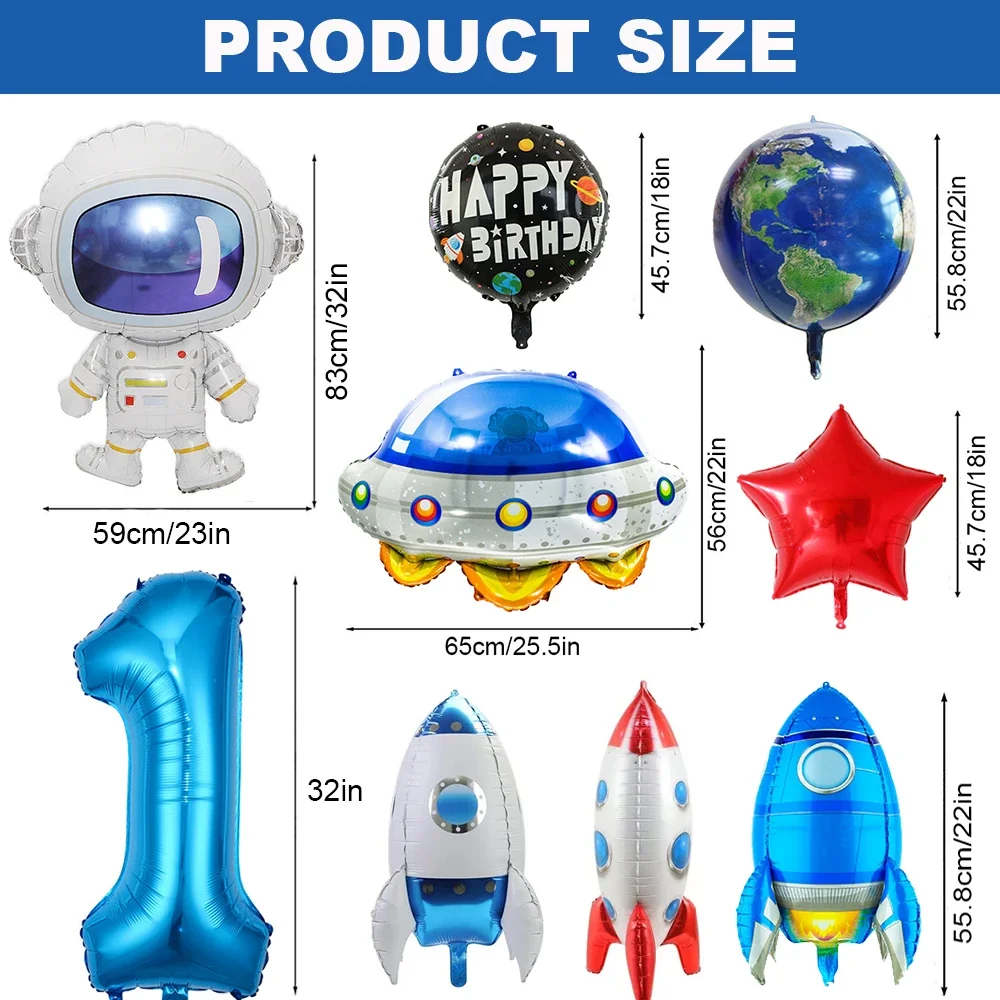 Space Party Decoration Astronaut Rocket Foil Balloon Birthday Number 1-9 Foil Balloon Kid Outer Space Party Baby Shower Supplies