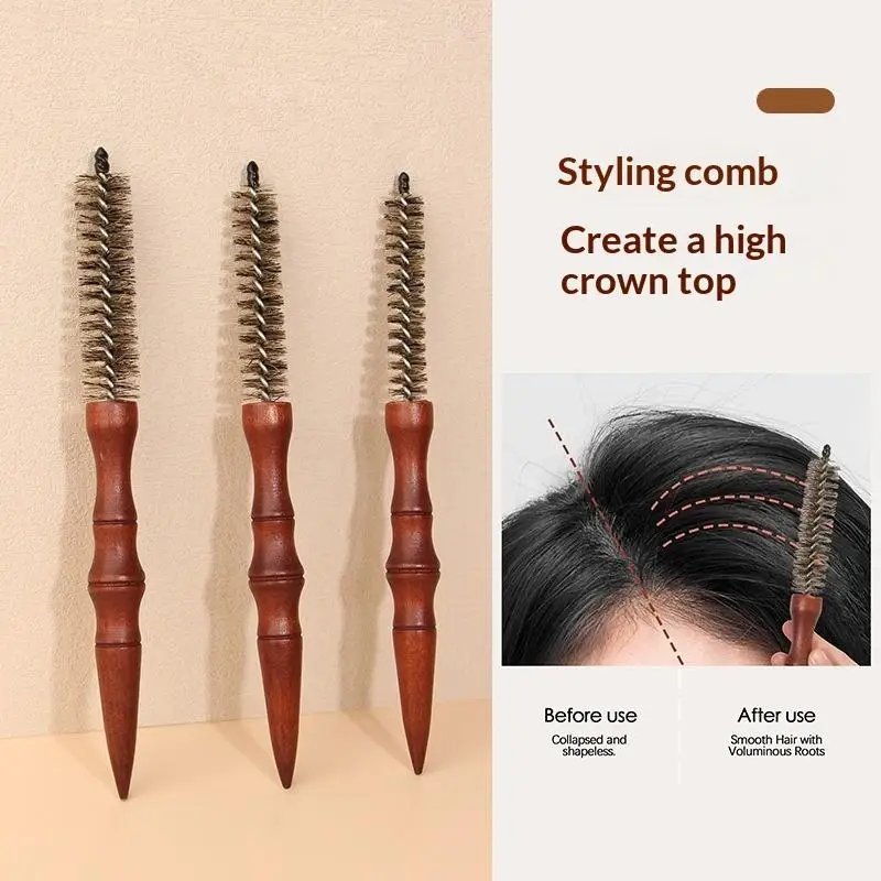 New Mini Curling Comb Hair Salon Hairstyle Multi-functional Small Portable Round Wooden Roller Styling Beard Care Tool All Hair
