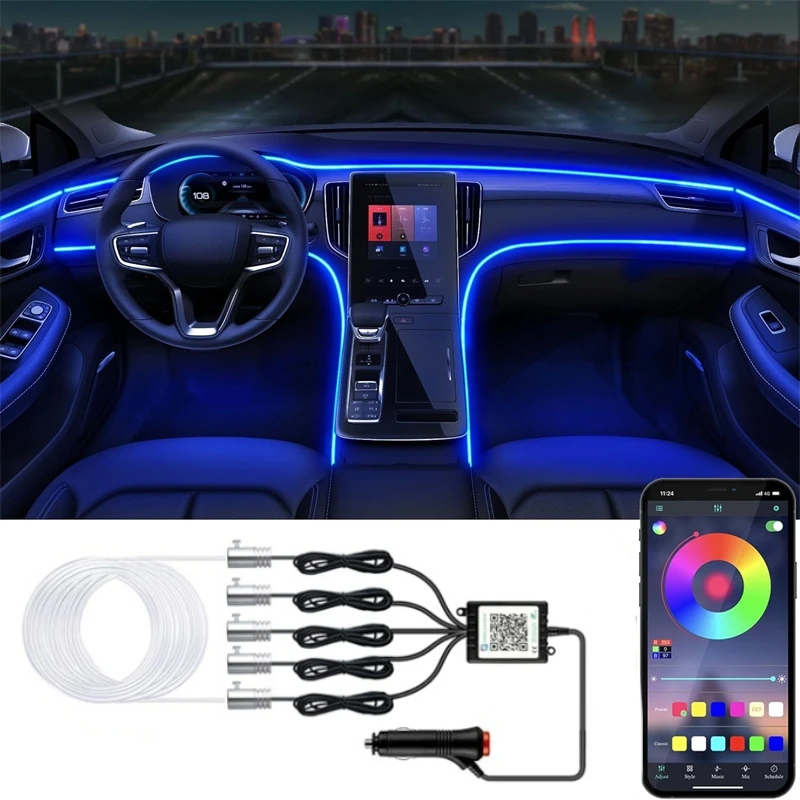 Flexible EL Wire Lights With App Control Ambient Atmosphere Strip Light Decorative Lamps 12V Car Interior Neon RGB Led Strip