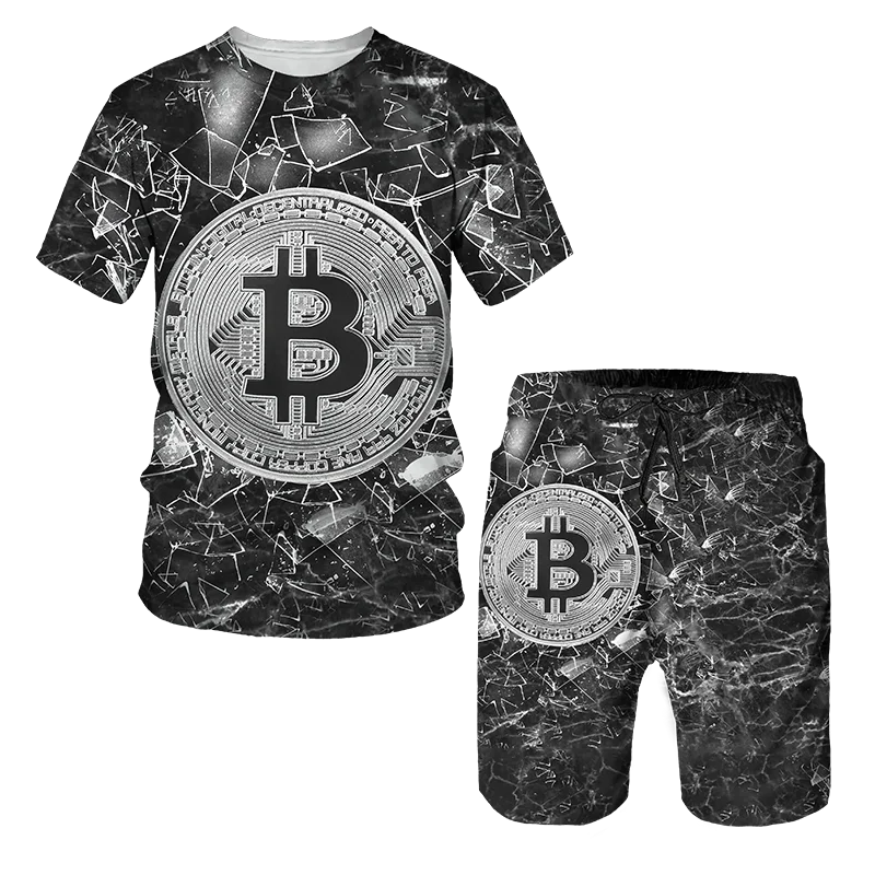 

Men's Summer Clothing Set Fashion Oversized 3D Printed Bitcoin Pattern Casual Vintage Outfit Sportswear Breathable Comfortable