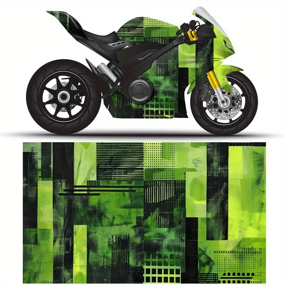 

Green-black Geometric Interweave Motorcycle Self-Adhesive PVC Vinyl Wraps Sticker, Good-Looking, Durable and Waterproof, No Bubb