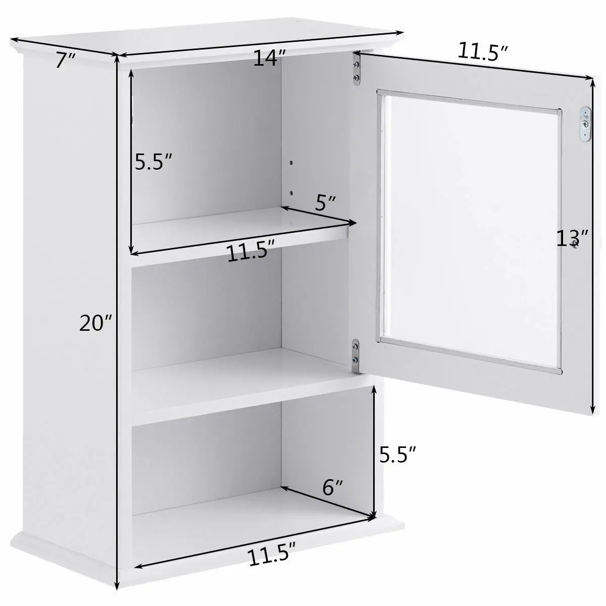 Wall Mounted Bathroom Cabinet Storage Organize Hanging Medicine Adjustable Shelf