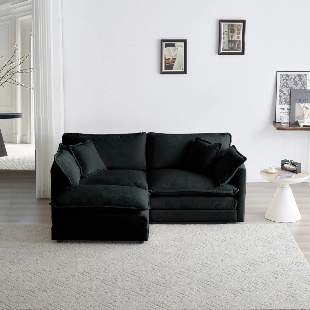 

Chenille Two-Seater Sofa with 1 Footrest, 2 Seater L-Shaped Sectional with Ottoman