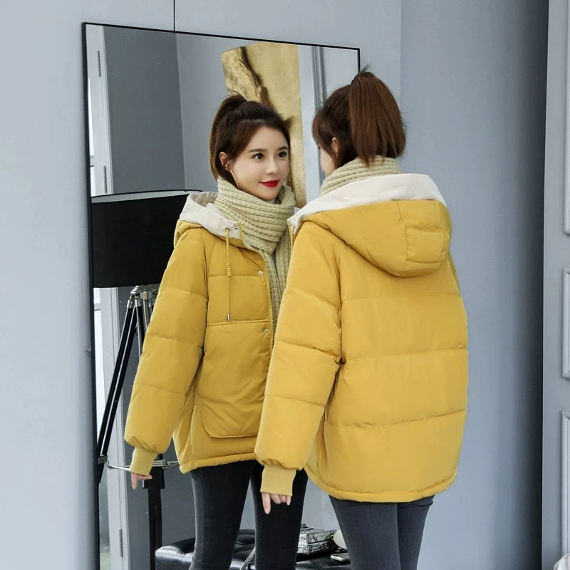2025 Woman Students Long Sleeved Quilted Short Coats New Winter Thickened Warm Parkas Women Casual Hooded Cotton Padded Jacket