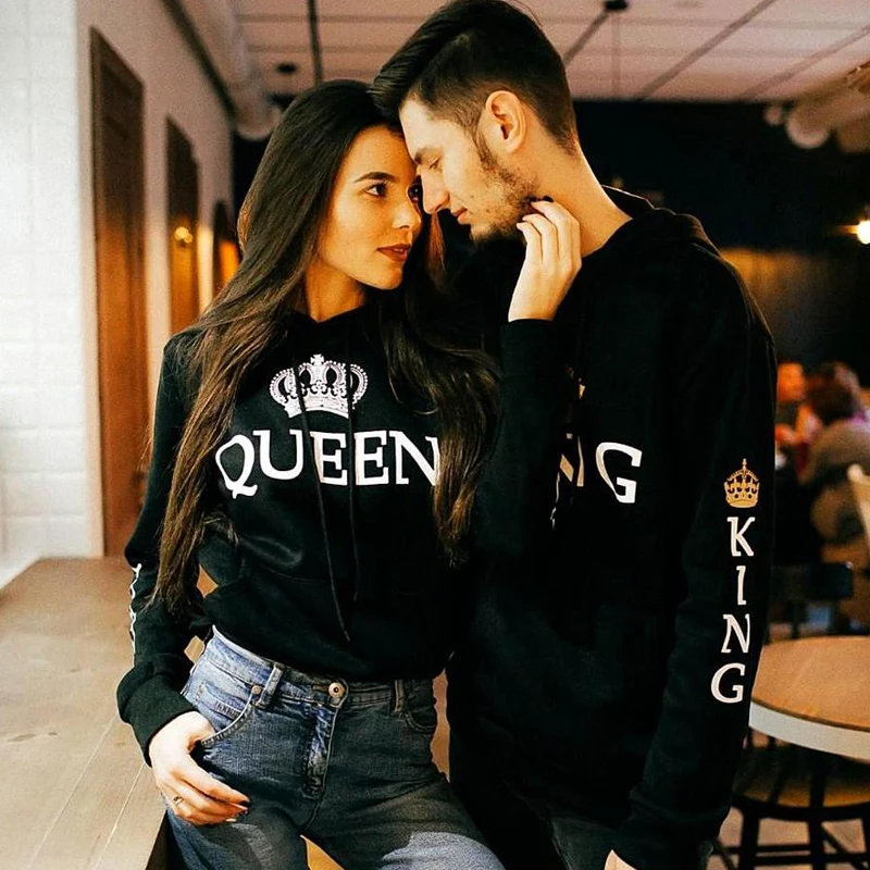 Women Men Hoodies Casual Pullovers Lovers Couples Hoodie Hooded Sweatshirt Tracksuits King Queen Printed Sweatshirt