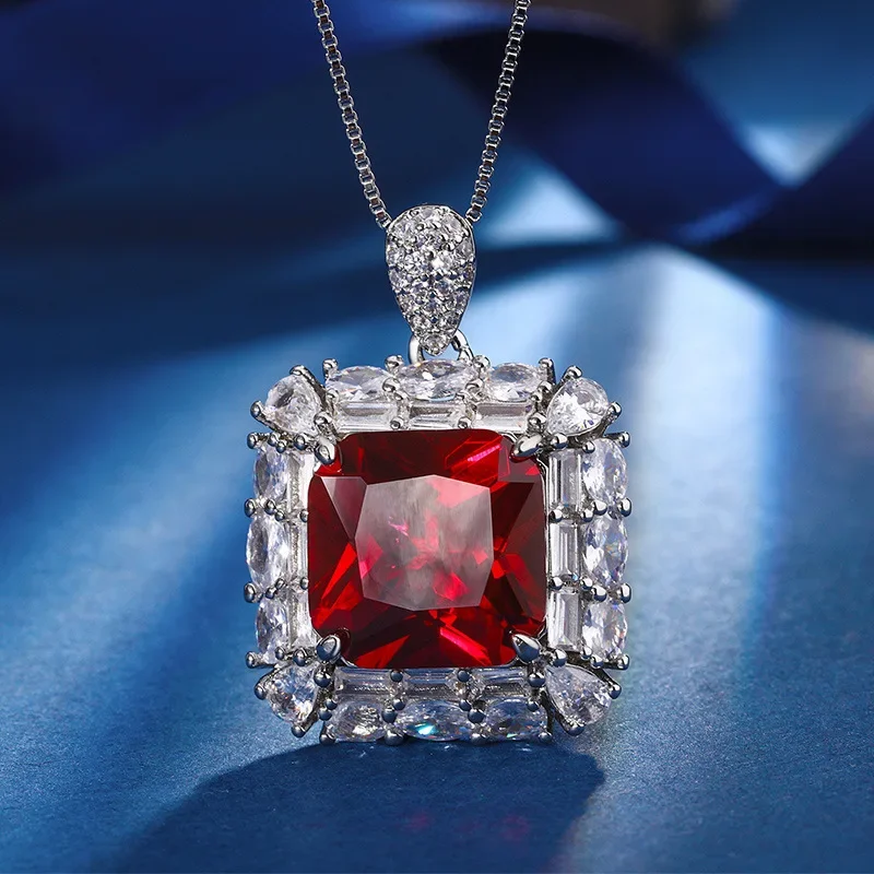 S925 silver-plated 18K gold-plated PT950 platinum red corundum temperament princess square set main stone 14 * 14-12 * 12