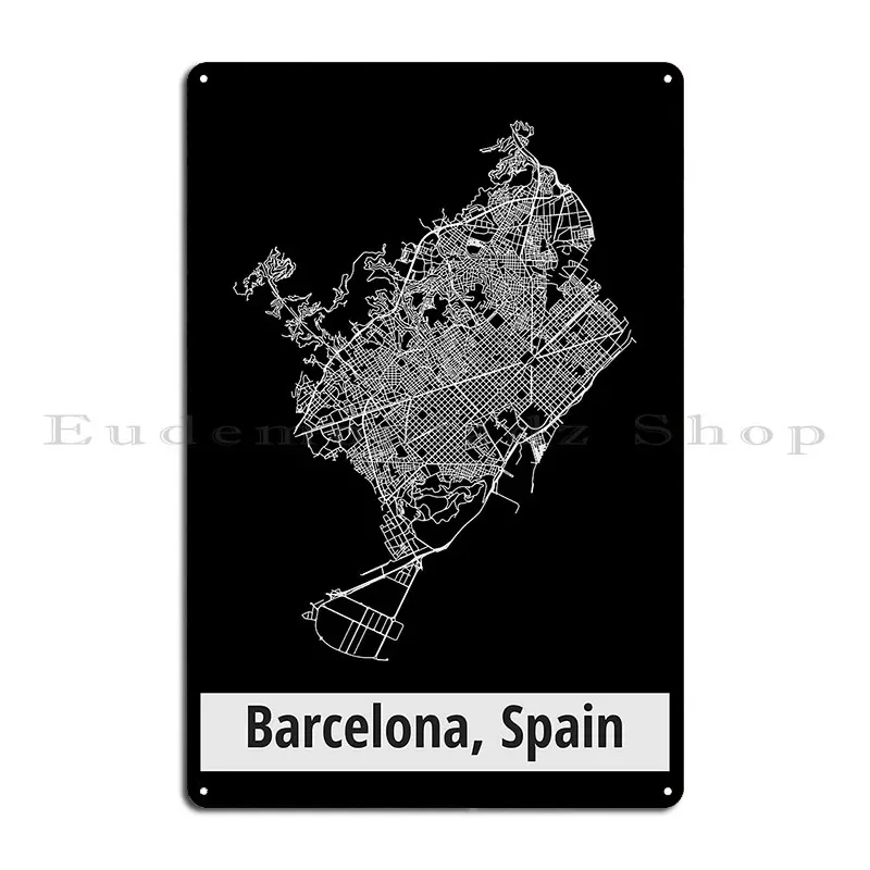Barcelona Spain Street Network Map Graphic Metal Sign Decoration Customize Plaques Club Party Tin Sign Poster