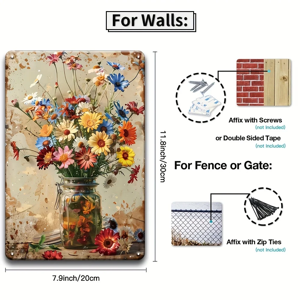 Jitensemble of 6 Flat 2D Vintage Floral Art Posters And Prints, Metal Sign, Ideal for Living Room, Bedroom, Shed, Home Office De