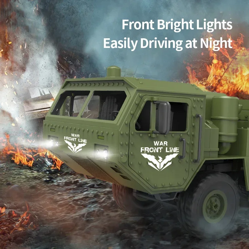 1:16 6WD RC Car 2.4G Radio with LED Light Off Road Loadable Transporter Remote Control Military Trucks Toys for Children