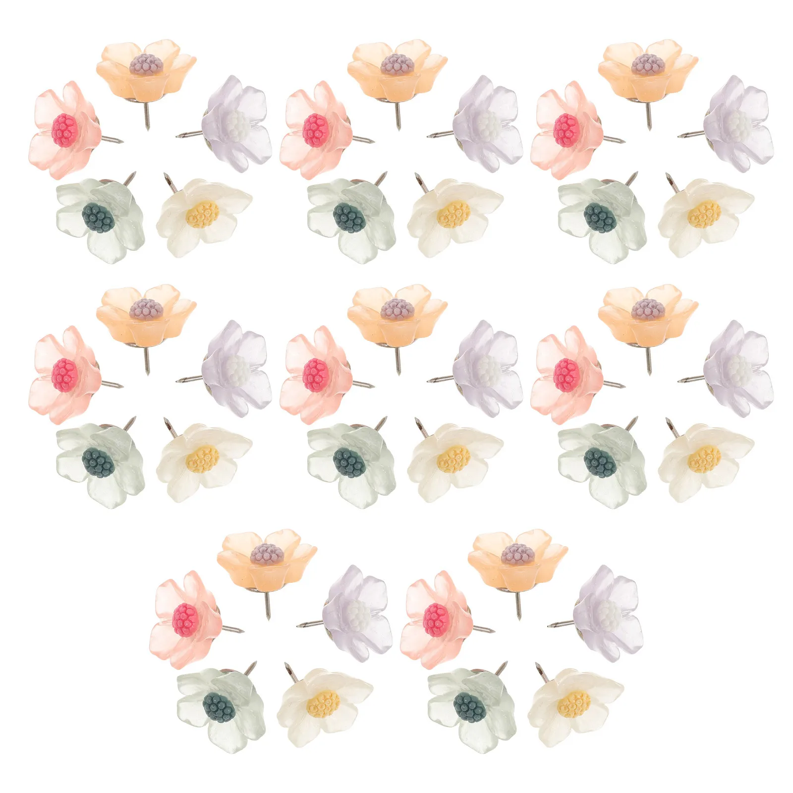 Punaises à fleurs en résine, 40 pièces, punaises décoratives pour panneau de liège, affichage de photos suspendu au mur, fournitures de décoration murale de bureau