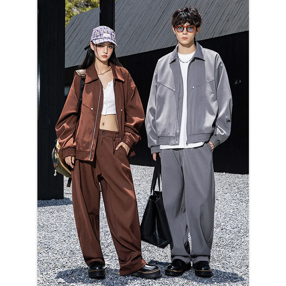 Men Women Streetwear Fashion Loose Casual Vintage Jacket Pant Sets Spring Autumn Coat Trousers Couple Tracksuits