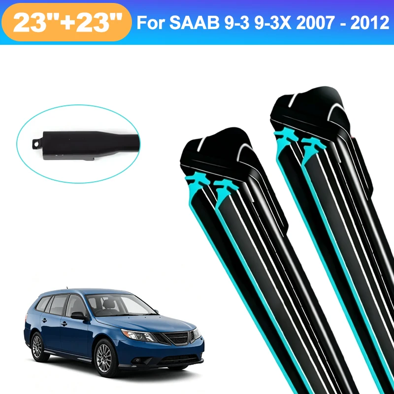 For SAAB 9-3 9-3X 2007-2012 23+23 Inch Front Wiper Blades Double Rubber Mute Windshield Windscreen Car Accessories