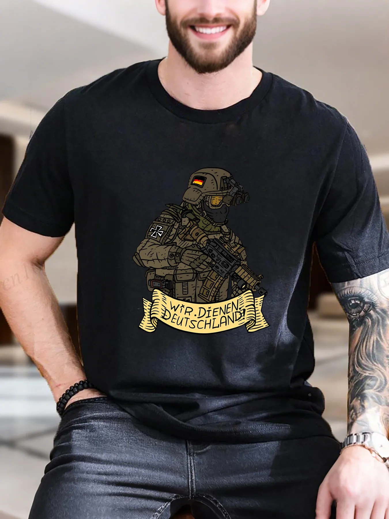 New Arrival Fashion Military Print Cotton T-Shirt Men's Tactical Design Breathable Pure Cotton Comfortable Casual Tee for Training