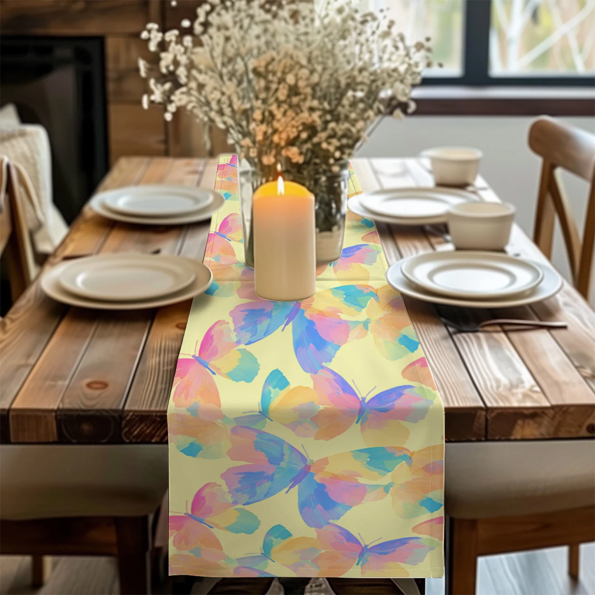 Butterflies Watercolor Animals Table Runner Home Wedding Centerpieces Decoration Party Table Runners Dining Long Cloth