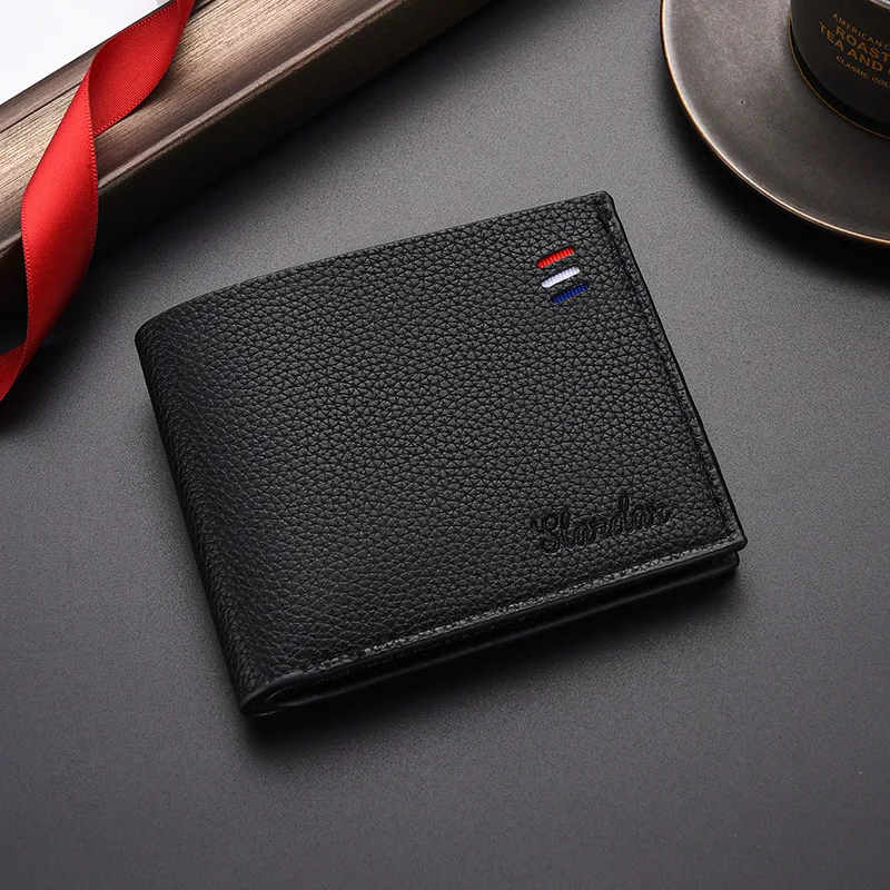 محفظة رجالي قصيرة أفقية رفيعة للغاية بسحاب للأعمال