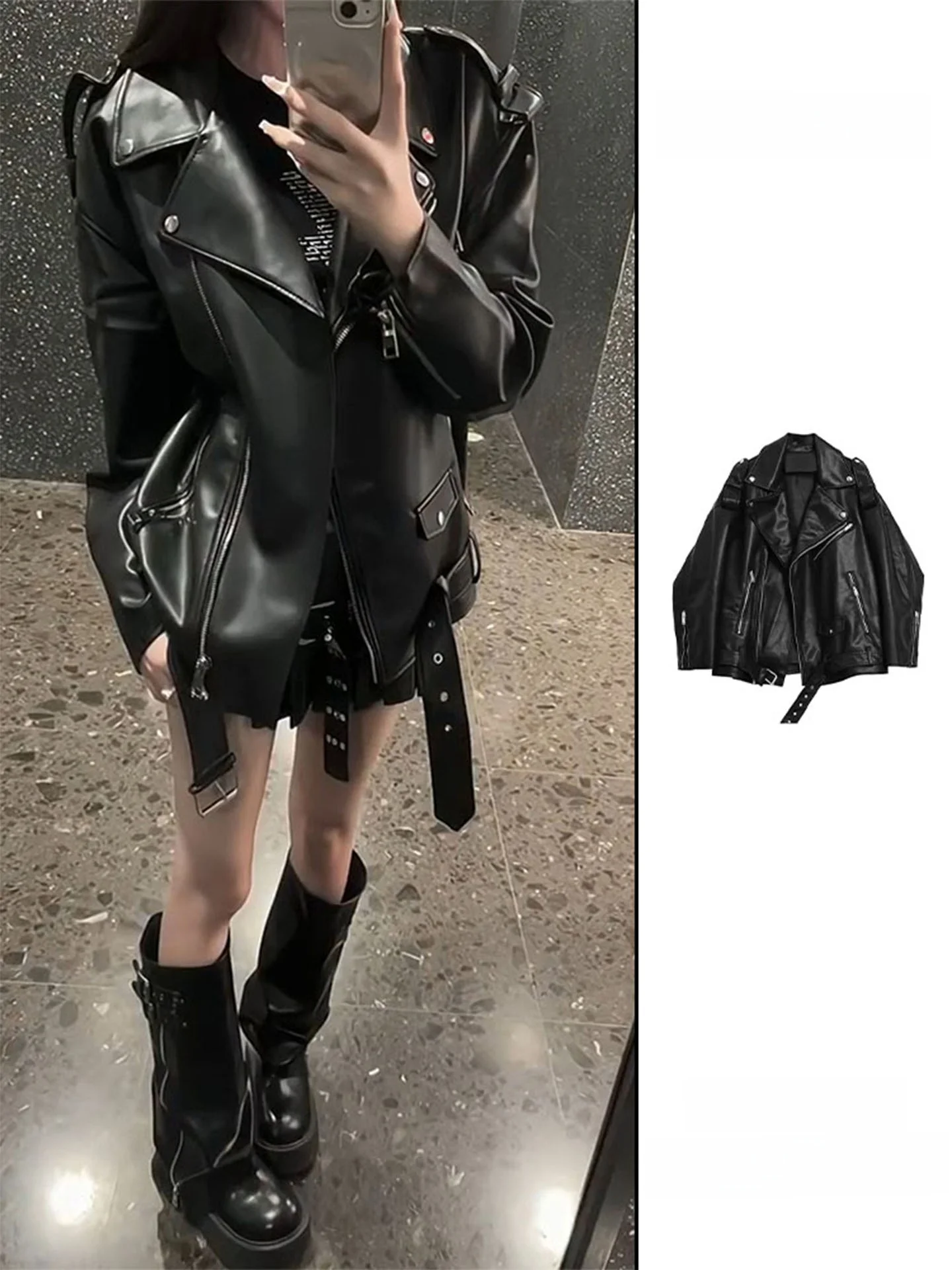 

Cool Street Style Short PU Leather Jacket Women's Autumn Fashion High-End Feelings Motorcycle Clothes Short Outerwear