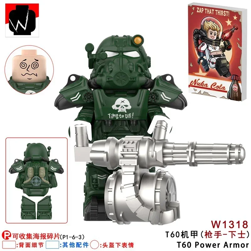 MOC Militär Bos Game T60 Power Armor Offiziere Soldaten Bausteine Anime Actionfiguren Ritter Roboter Bausteine Spielzeug