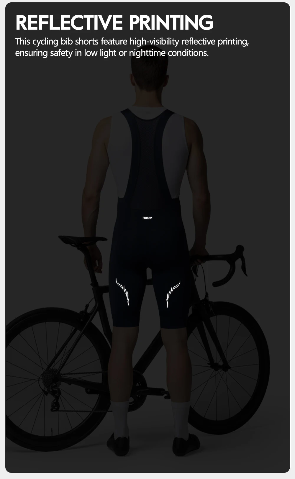 RION Herren Radsport-Trägerhose Fahrrad-Tights MTB Mountainbike-Bekleidung Rennrad-Ausrüstung Italienische Dolomiti-Polster 6H Slim Fit – Detail 7